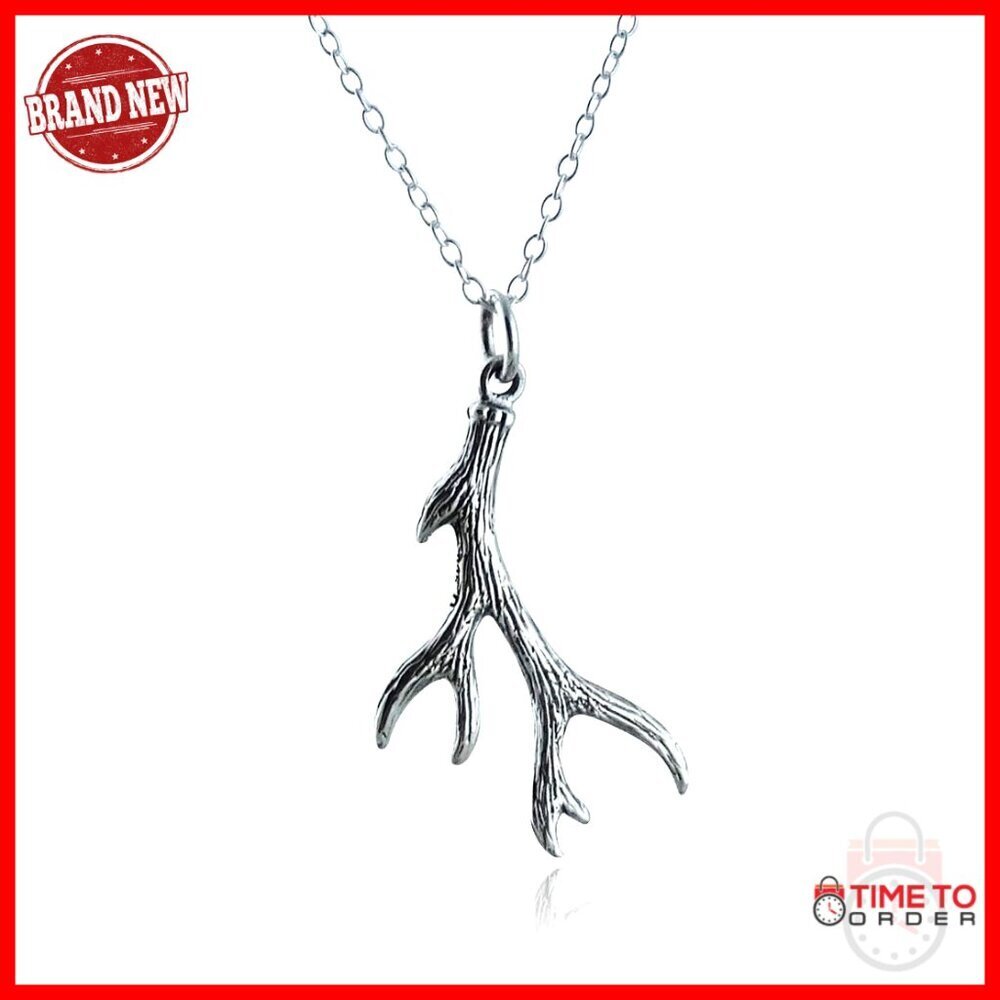 Sterling Silver Antler Pendant Necklace 18 Inch Chain Hypoallergenic